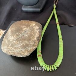 Native American Navajo Green Gaspeite Shell Sterling Silver Necklace 22' 11466