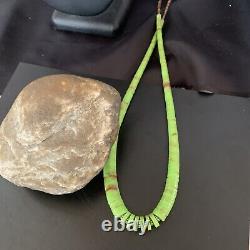 Native American Navajo Green Gaspeite Shell Sterling Silver Necklace 22' 11466