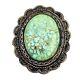 Native American Navajo Green Turquoise Silver Brooch Large Stone Hand Signed