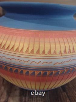 Native American Navajo Hand Etched & Hand Painted Pottery Charlie