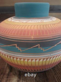 Native American Navajo Hand Etched & Hand Painted Pottery Charlie