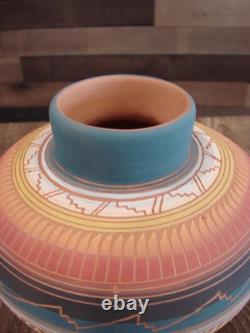 Native American Navajo Hand Etched & Hand Painted Pottery Charlie