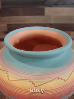 Native American Navajo Hand Etched & Hand Painted Pottery Charlie