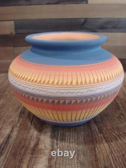 Native American Navajo Hand Etched & Hand Painted Pottery Charlie