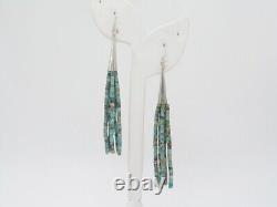 Native American Navajo Handmade 5 Strand Heishi Turquoise Dangle Earrings