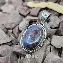 Native American Navajo Handmade Charoite Sterling Silver Necklace Pendant