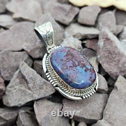 Native American Navajo Handmade Charoite Sterling Silver Necklace Pendant