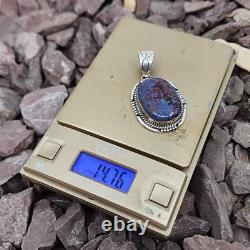 Native American Navajo Handmade Charoite Sterling Silver Necklace Pendant