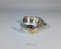 Native American Navajo Handmade Kokopelli Cuff/Bracelet Sterling Silver, 12kt GF
