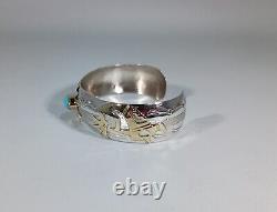Native American Navajo Handmade Kokopelli Cuff/Bracelet Sterling Silver, 12kt GF