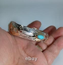 Native American Navajo Handmade Kokopelli Cuff/Bracelet Sterling Silver, 12kt GF