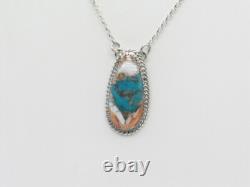 Native American Navajo Handmade Necklace with Sterling Silver and Spiny Turquoise