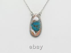 Native American Navajo Handmade Necklace with Sterling Silver and Spiny Turquoise
