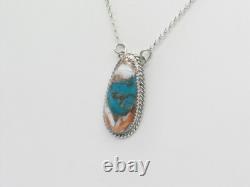 Native American Navajo Handmade Necklace with Sterling Silver and Spiny Turquoise