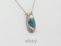 Native American Navajo Handmade Necklace with Sterling Silver and Spiny Turquoise