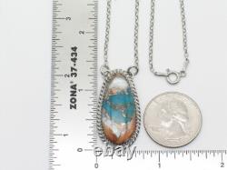 Native American Navajo Handmade Necklace with Sterling Silver and Spiny Turquoise