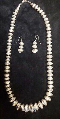 Native American Navajo Handmade Pearls Sterling Silver Necklace With Earrings