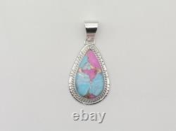 Native American Navajo Handmade Pendant of Sterling Silver and Cotton Candy