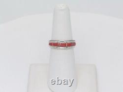 Native American Navajo Handmade Ring Sterling Silver and Inlaid Coral Size 6-3/4