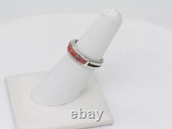 Native American Navajo Handmade Ring Sterling Silver and Inlaid Coral Size 6-3/4