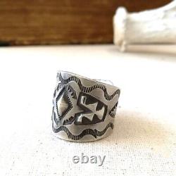 Native American Navajo Handmade Stamped Thick Sterling Silver Men Ring Size 10.5