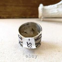 Native American Navajo Handmade Stamped Thick Sterling Silver Men Ring Size 10.5