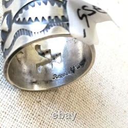Native American Navajo Handmade Stamped Thick Sterling Silver Men Ring Size 10.5