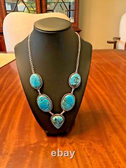 Native American Navajo Handmade Sterling & Kingsman Turquoise Pendant 63 Grams