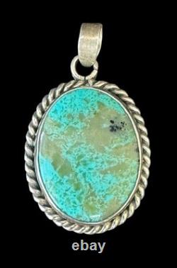Native American Navajo Handmade Sterling Silver 925 Oval Turquoise Pendant