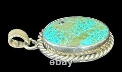 Native American Navajo Handmade Sterling Silver 925 Oval Turquoise Pendant