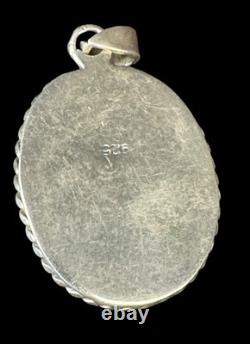Native American Navajo Handmade Sterling Silver 925 Oval Turquoise Pendant