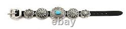Native American Navajo Handmade Sterling Silver Concho Turquoise Leather Bracele