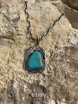 Native American Navajo Handmade Sterling Silver Kingman Turquoise Pendant