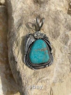 Native American Navajo Handmade Sterling Silver Kingman Turquoise Pendant