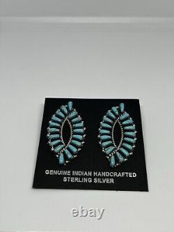 Native American Navajo Handmade Sterling Silver Kingman Turquoise Stud Earrings