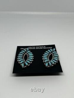 Native American Navajo Handmade Sterling Silver Kingman Turquoise Stud Earrings