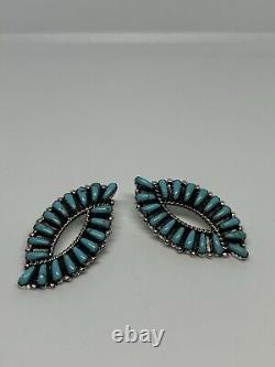 Native American Navajo Handmade Sterling Silver Kingman Turquoise Stud Earrings