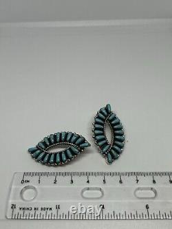 Native American Navajo Handmade Sterling Silver Kingman Turquoise Stud Earrings