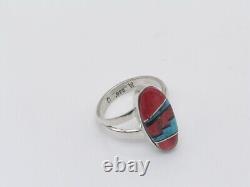 Native American Navajo Handmade Sterling Silver & Multi Stone Adjustable Ring