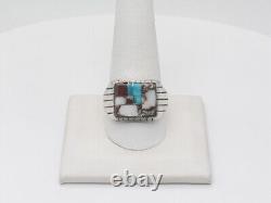 Native American Navajo Handmade Sterling Silver Multi-Stone Ring Size 11.5