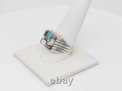 Native American Navajo Handmade Sterling Silver Multi-Stone Ring Size 11.5