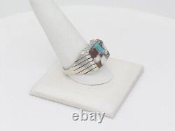 Native American Navajo Handmade Sterling Silver Multi-Stone Ring Size 11.5