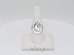 Native American Navajo Handmade Sterling Silver Overlay Wolf Ring Size 9.5