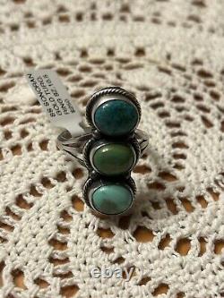 Native American Navajo Handmade Sterling Silver Sonoran GoldTurquoise Ring 10.5