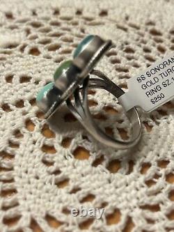 Native American Navajo Handmade Sterling Silver Sonoran GoldTurquoise Ring 10.5