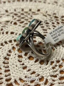 Native American Navajo Handmade Sterling Silver Sonoran GoldTurquoise Ring 10.5