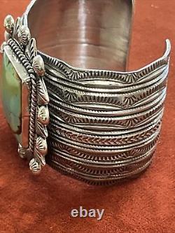 Native American Navajo Handmade Sterling Silver Turquoise Design Cuff/Bracelet