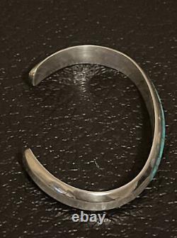 Native American Navajo Handmade Sterling Silver Turquoise Inlay Bracelet Cuff