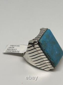 Native American Navajo Handmade Sterling Silver Turquoise Ring By Trevor Sz 8.5