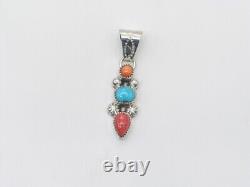 Native American Navajo Handmade Sterling Silver and Multistone Pendant